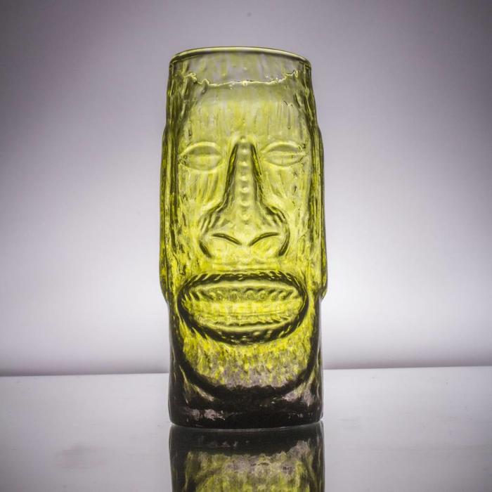 Hand-Blown Glass Tiki Mug, Moai